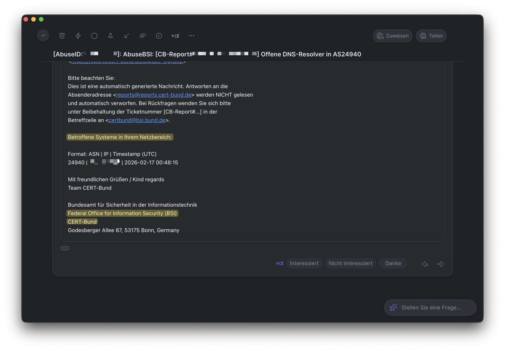 Email warning message on computer screen