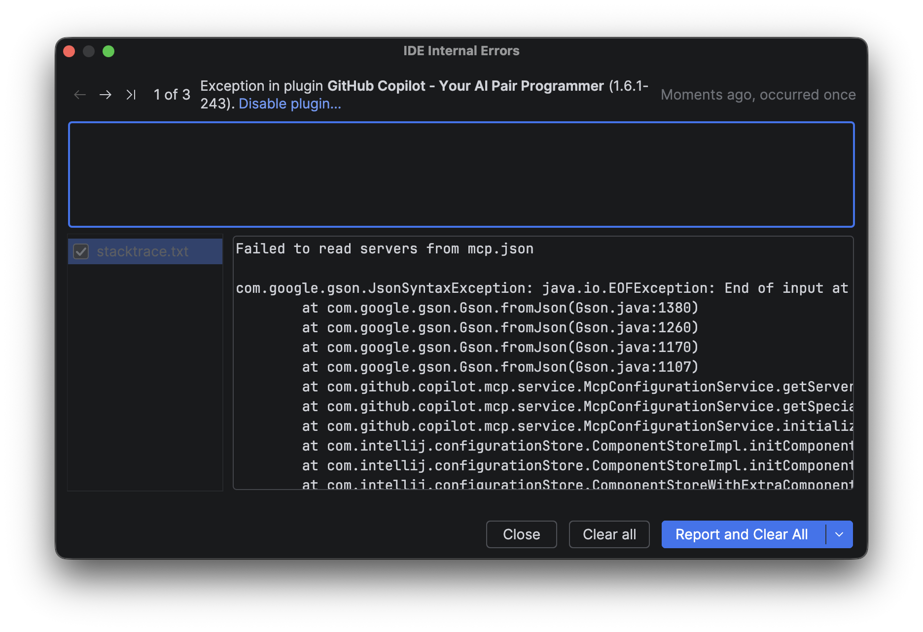 Click to show full size for Failed to read servers from mcp.json Failed to read servers from mcp.json