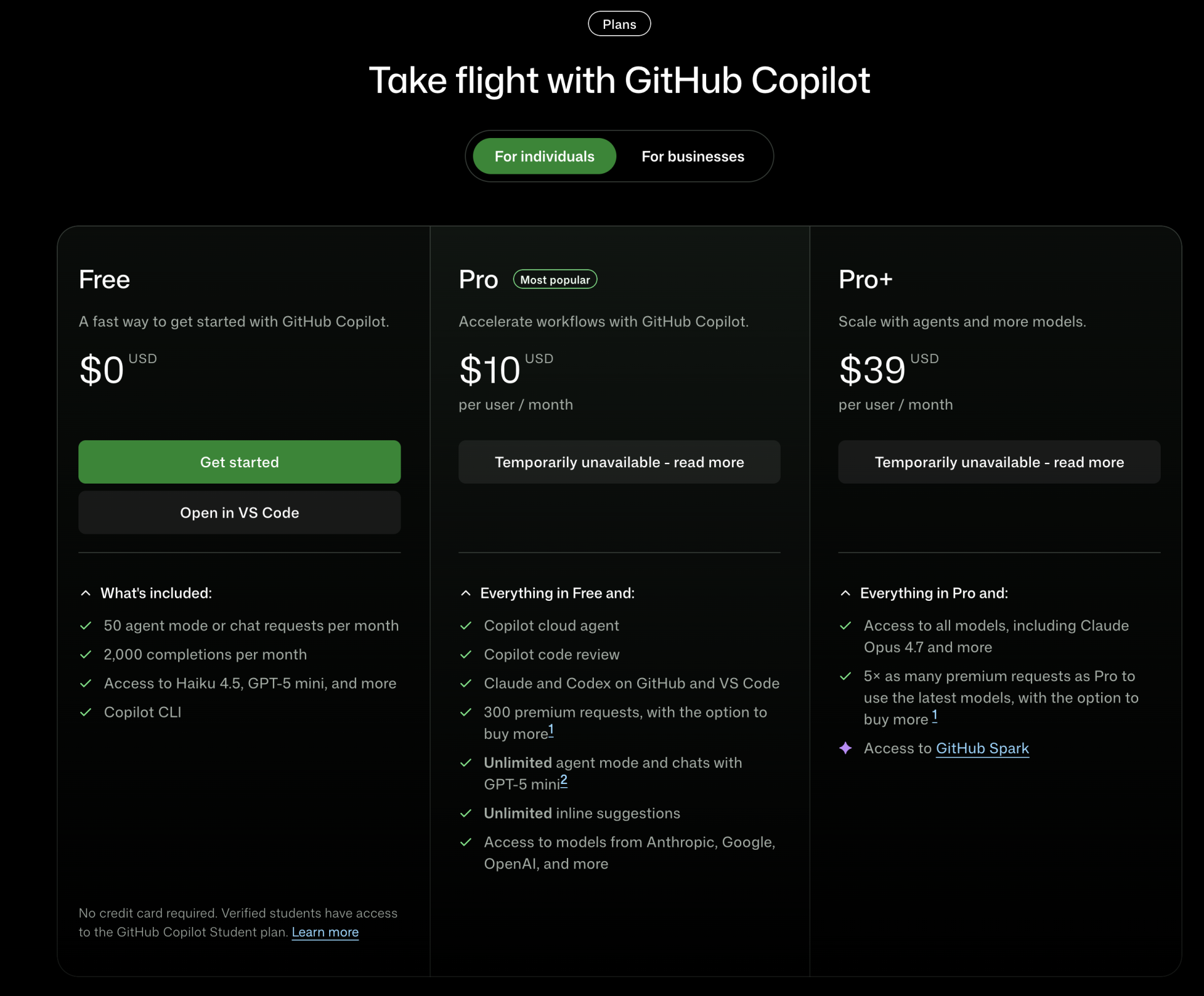 Github copilot pricing plans