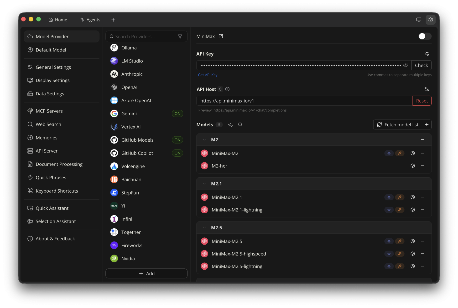 Cherry Studio's list of model providers